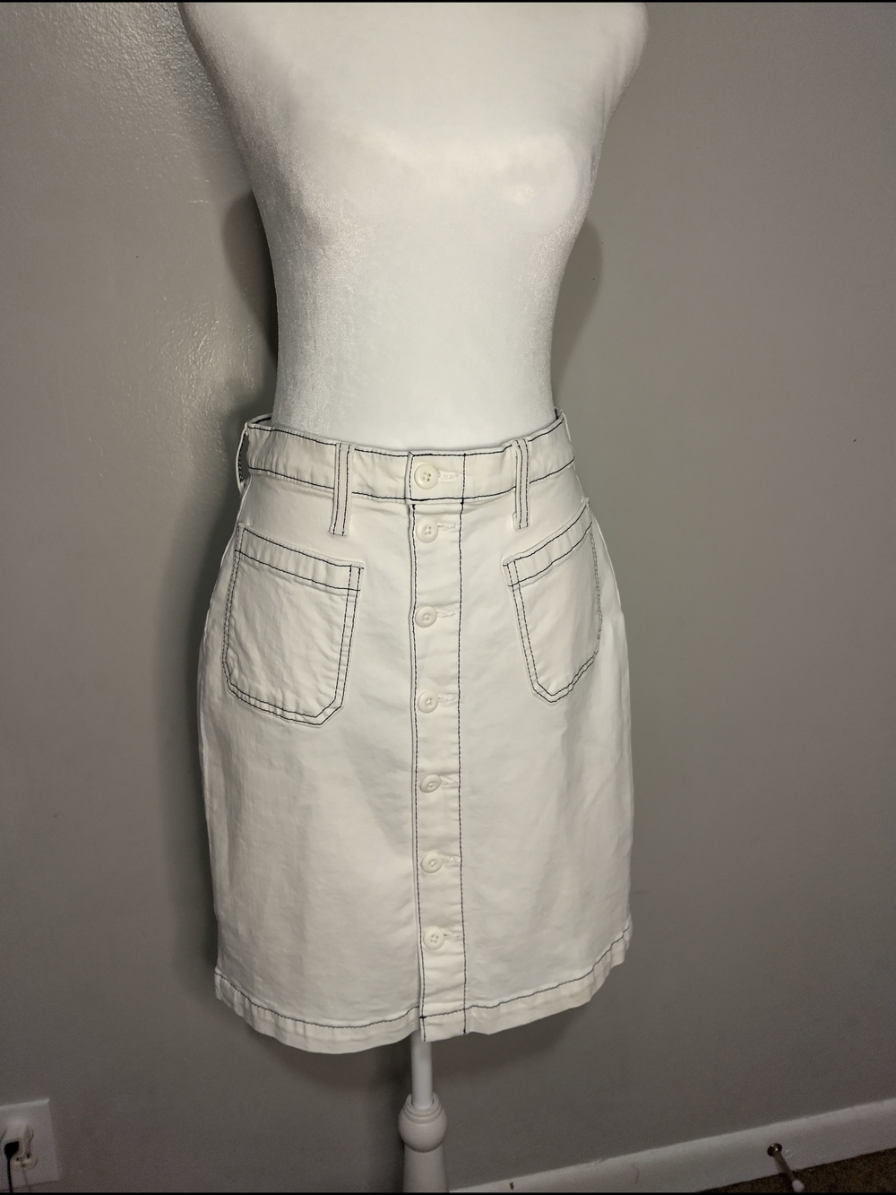 J. Crew White Button-Front Denim Mini Skirt